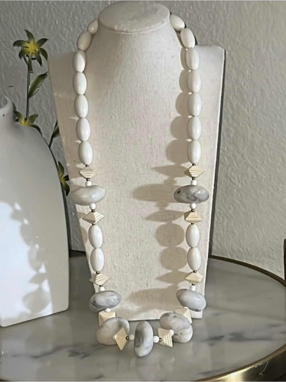Statement necklace large beading cream